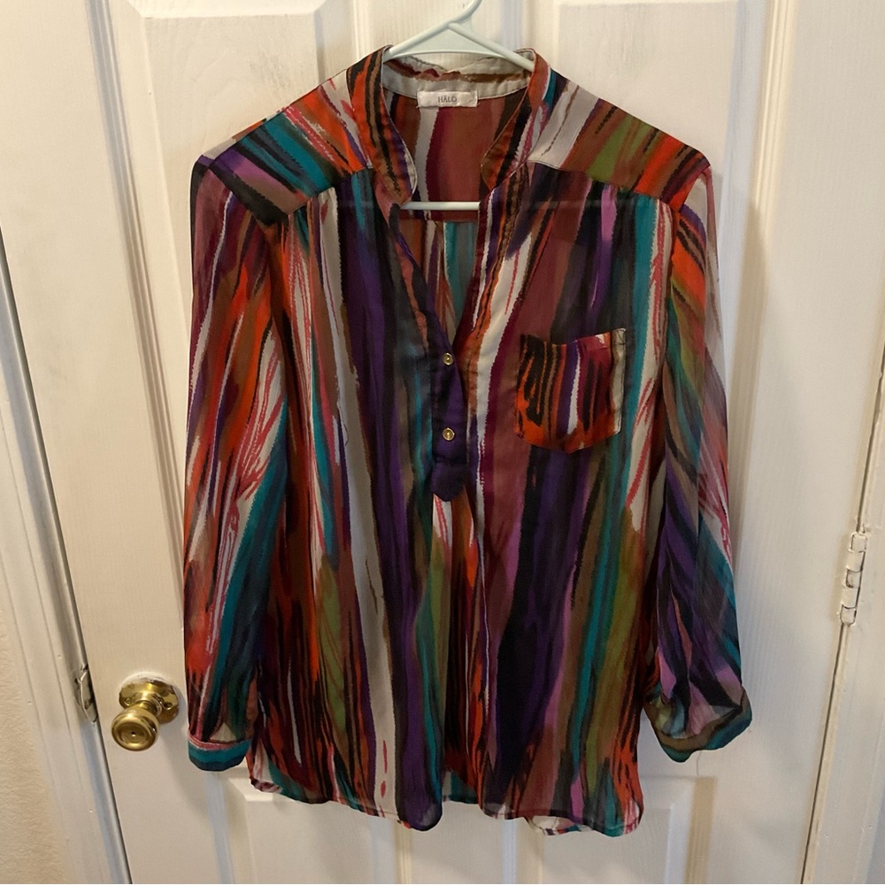 Halo Red and Purple Blouse with Vibrant Stripes